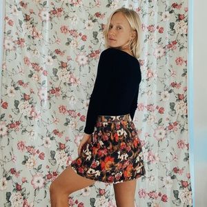 Snap button up skirt urban outfitters worn corduroy flower print